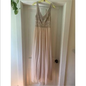 BHLDN Anthropologie blush/tan beaded maxi dress